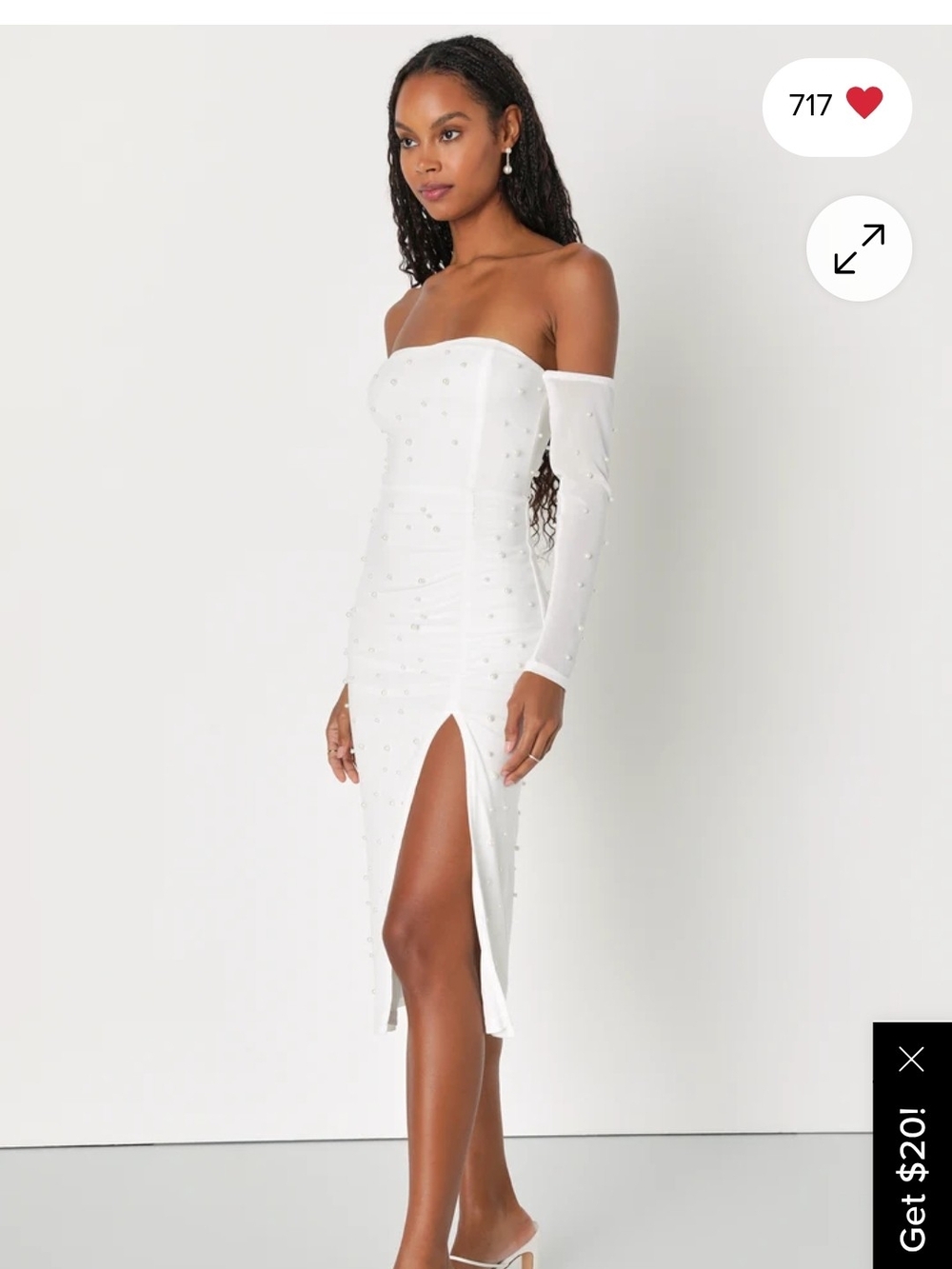 Lulu's White One-Shoulder Beaded Midi Dress with Slit